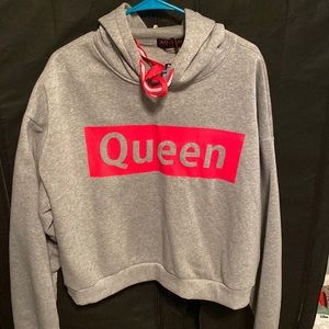 Plus Crop hooded sweatshirt, with red drawstrings 3X